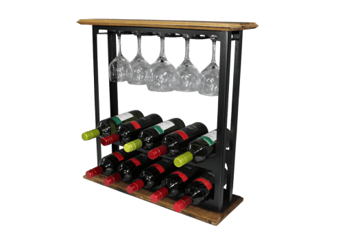 ADEGA BARZINHO DE MESA EM AÇO E MADEIRA IMBUIA NATURAL