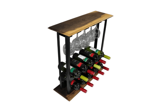 ADEGA BARZINHO DE MESA EM AÇO E MADEIRA IMBUIA NATURAL