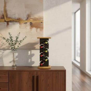 ADEGA DE MESA AÇO MADEIRA 06 GARRAFAS