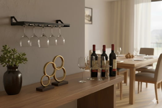 SUPORTE PARA TAÇAS ENTRADA FRONTAL,  FIXAÇÃO EM PAREDE 