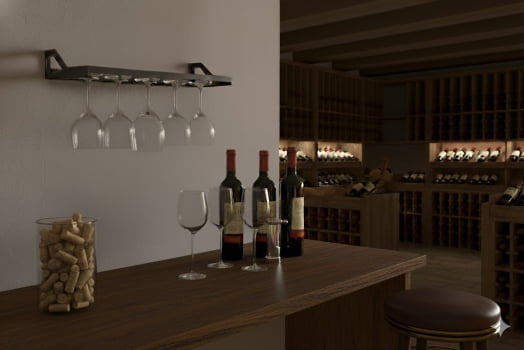 SUPORTE PARA TAÇAS ENTRADA FRONTAL,  FIXAÇÃO EM PAREDE 