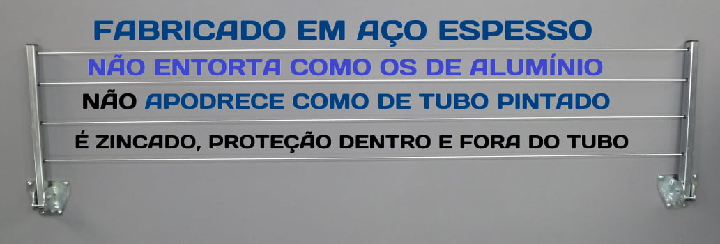 VARAL ROUPAS PAREDE OU MURO ARTICULADO DOBRÁVEL AÇO 04 CORDAS  ZINCADO