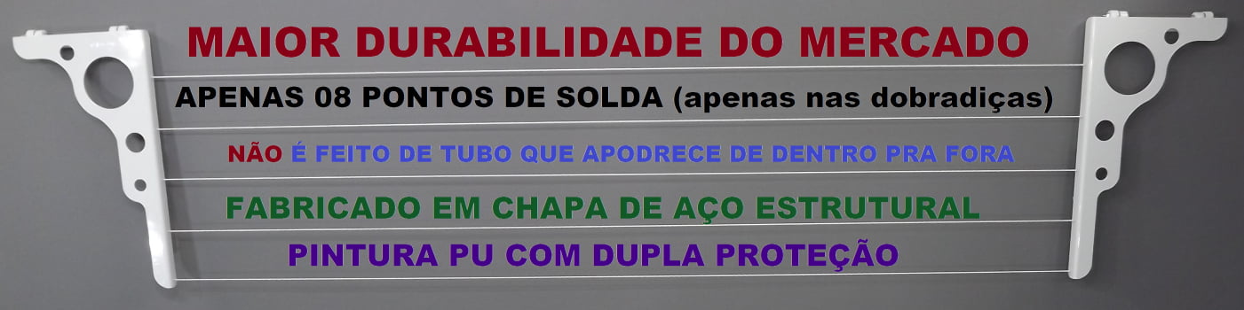 VARAL ROUPAS COMPACTO MURO OU PAREDE TRELIÇADO ARTICULADO DOBRÁVEL BOLA AÇO 05 CORDAS - BRANCO