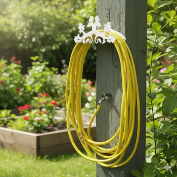 Suporte Enrolador Mangueira Jardim 3 Vasos - BRANCO