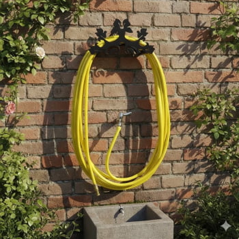 Suporte Enrolador Mangueira Jardim Clássico Floral - PRETO 